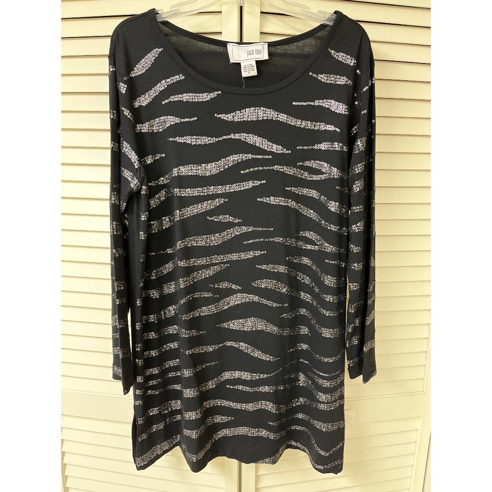 Joan Vass Tunic Shirt 3 XL 14 16 Black Silver